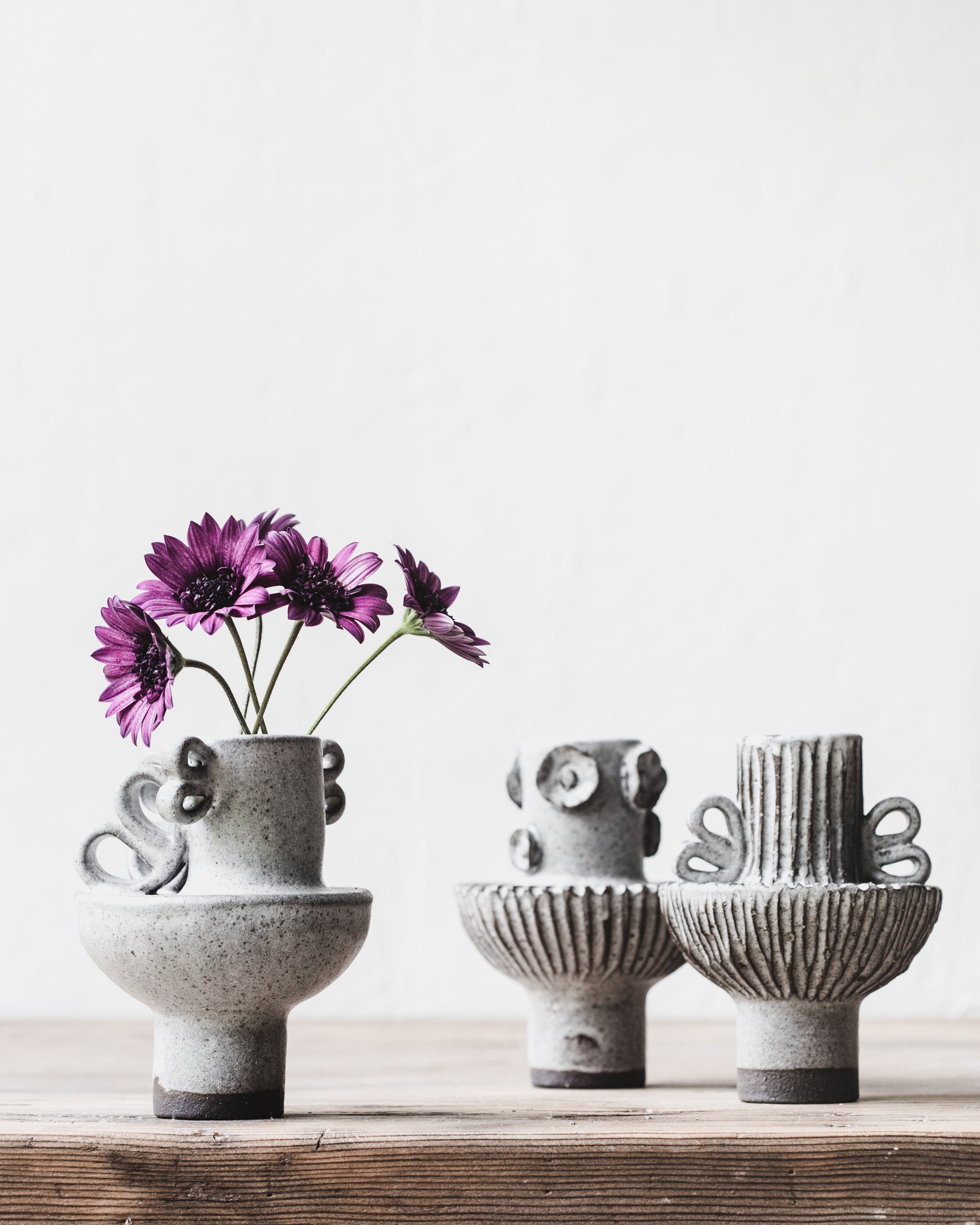 Whimsical ceramic handmade pod vases with carving and ears by clay beehive ceramics