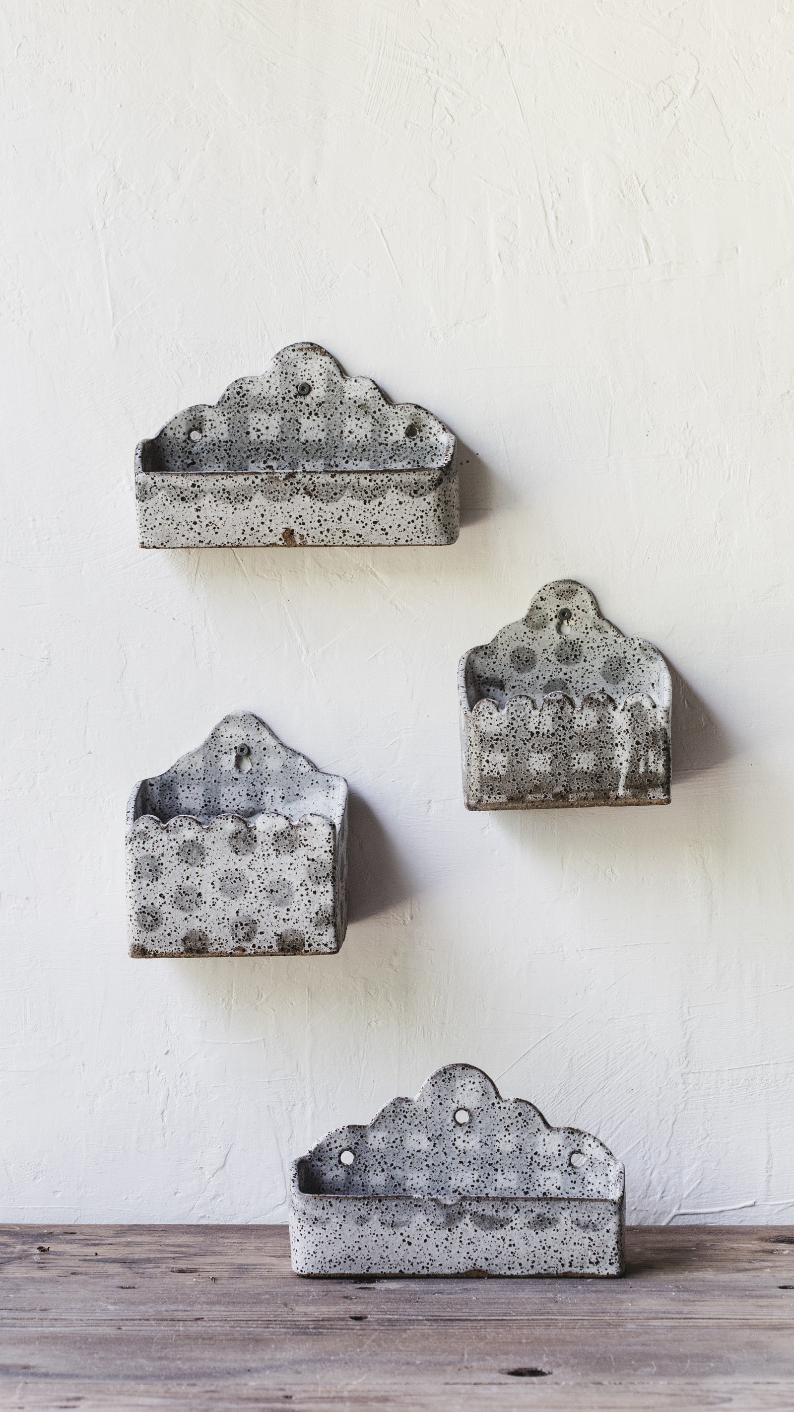 Rustic ceramic wall planter boxes with scalloped back by clay beehive ceramics