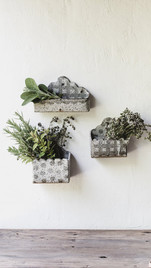 Rustic ceramic wall planter boxes with scalloped back by clay beehive ceramics