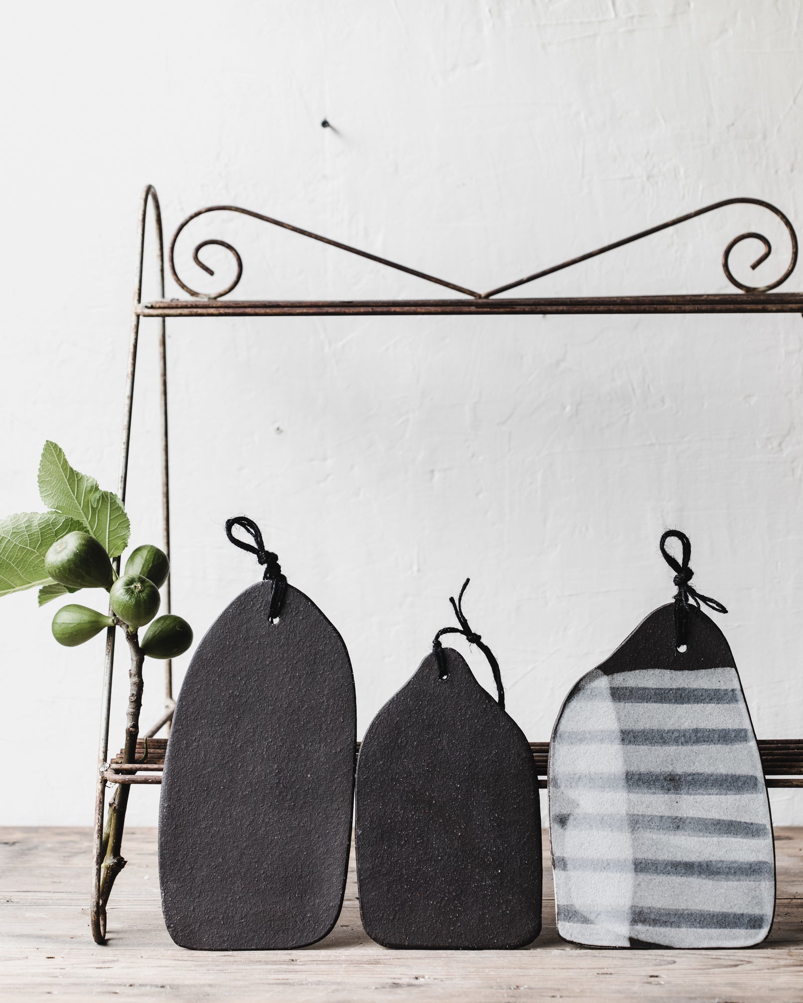 Gritty black and black and white handmade cheeseboards by clay beehive ceramics