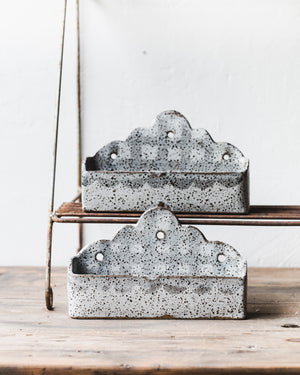 Rustic ceramic wall planter boxes with scalloped back by clay beehive ceramics