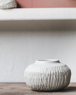 Wheelthrown and handcarved rustic white vases by clay beehive ceramics