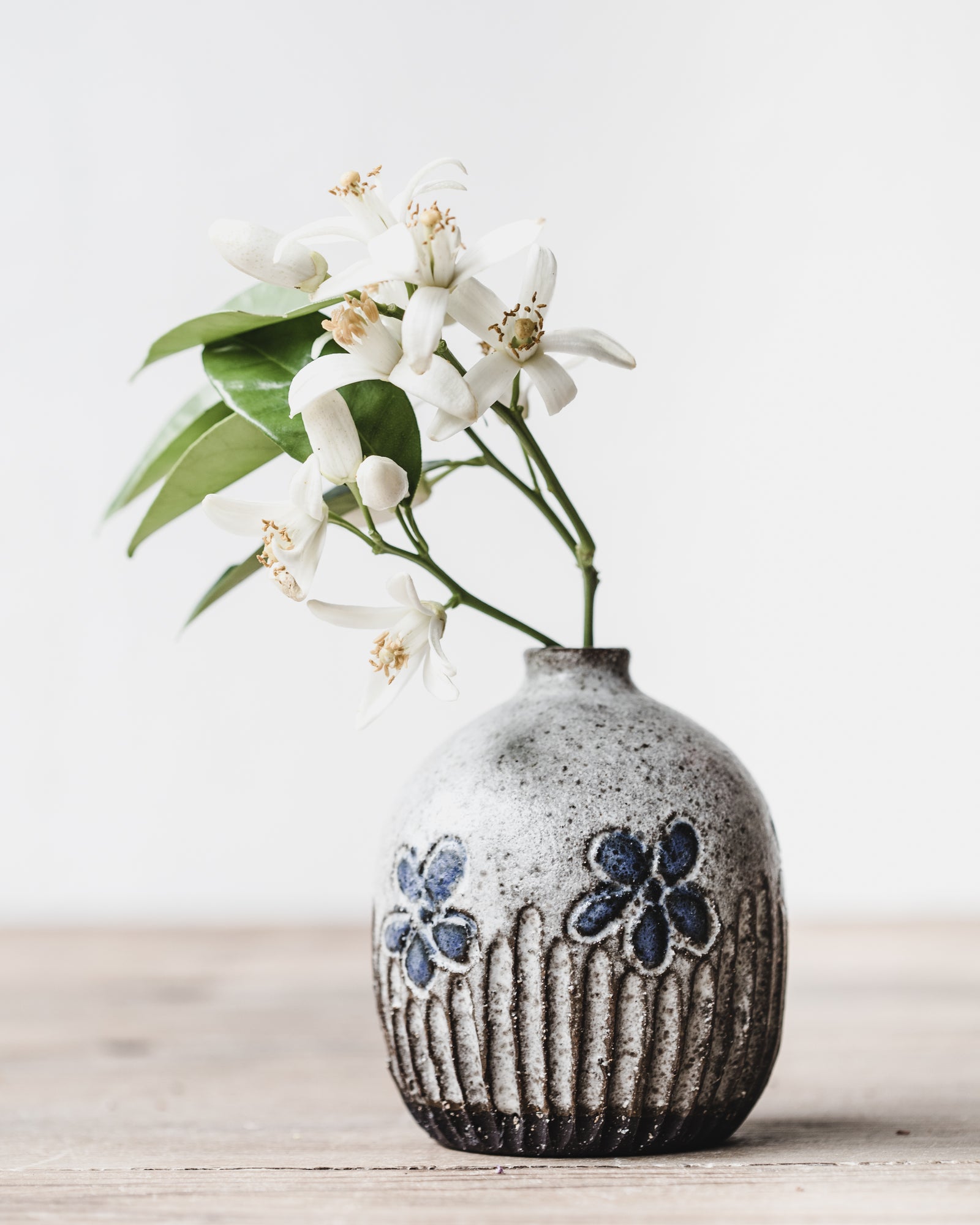 Black earth rustic little carved flower bud vase