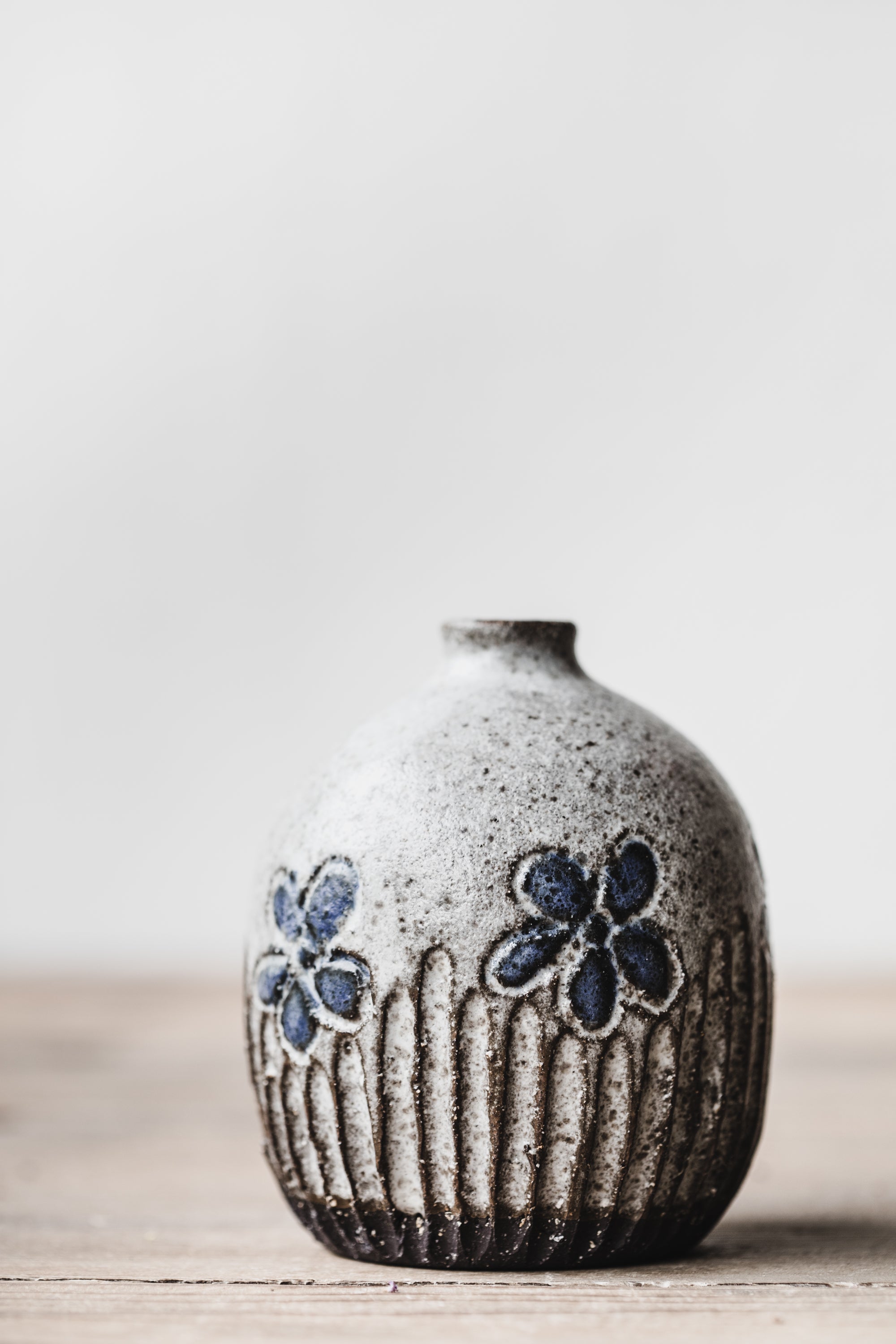 Black earth rustic little carved flower bud vase