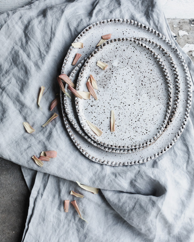 rustic gritty plate with detailed edge by clay beehive