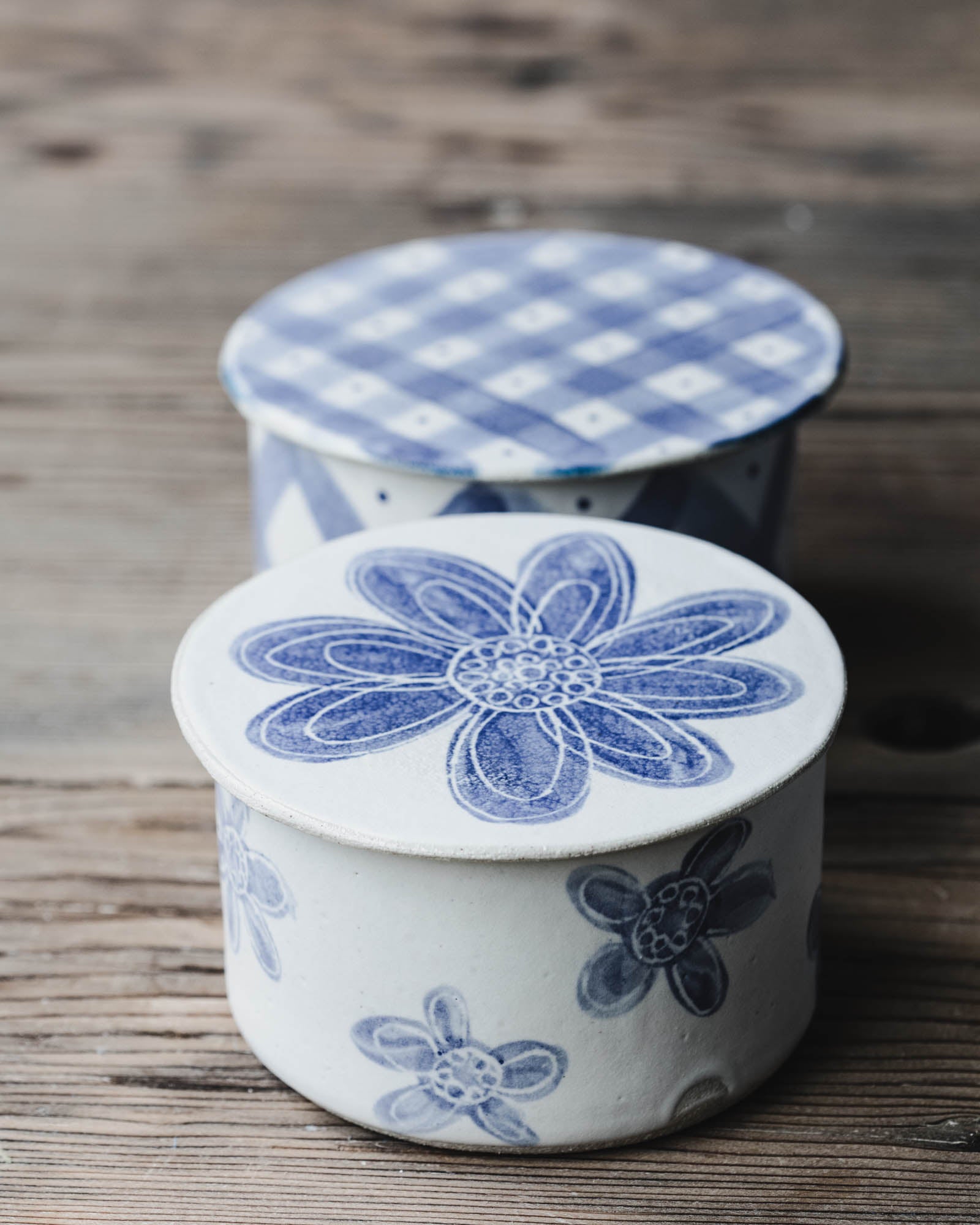 Blue and white butter bells / keepers handmade by clay beehive ceramics