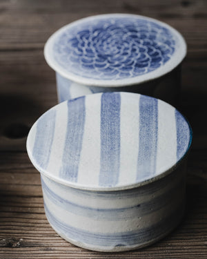 Blue and white butter bells / keepers handmade by clay beehive ceramics
