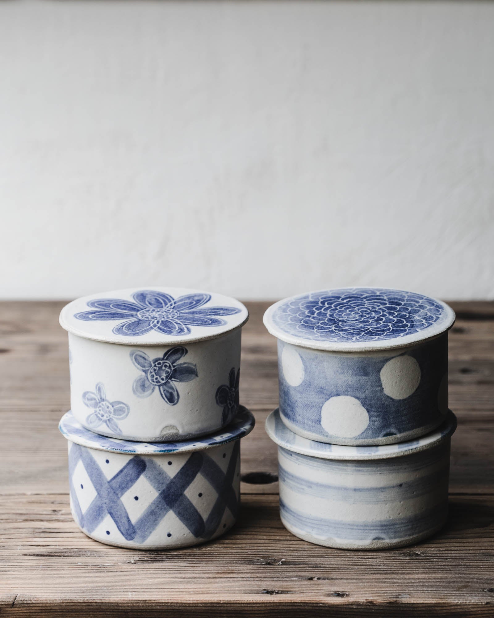 Blue and white butter bells / keepers handmade by clay beehive ceramics