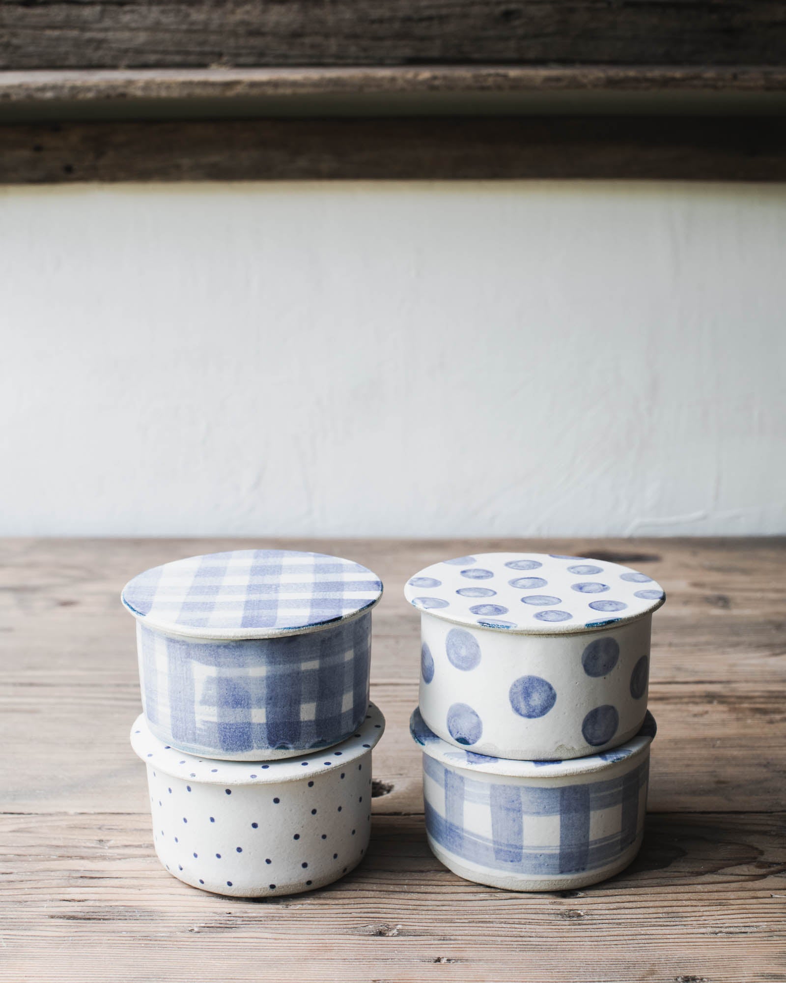 Blue and white butter bells / keepers handmade by clay beehive ceramics