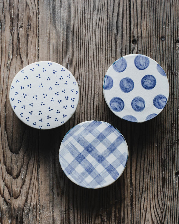 French Butter Bell Blue and White (Holds 250g stick of butter) Clay