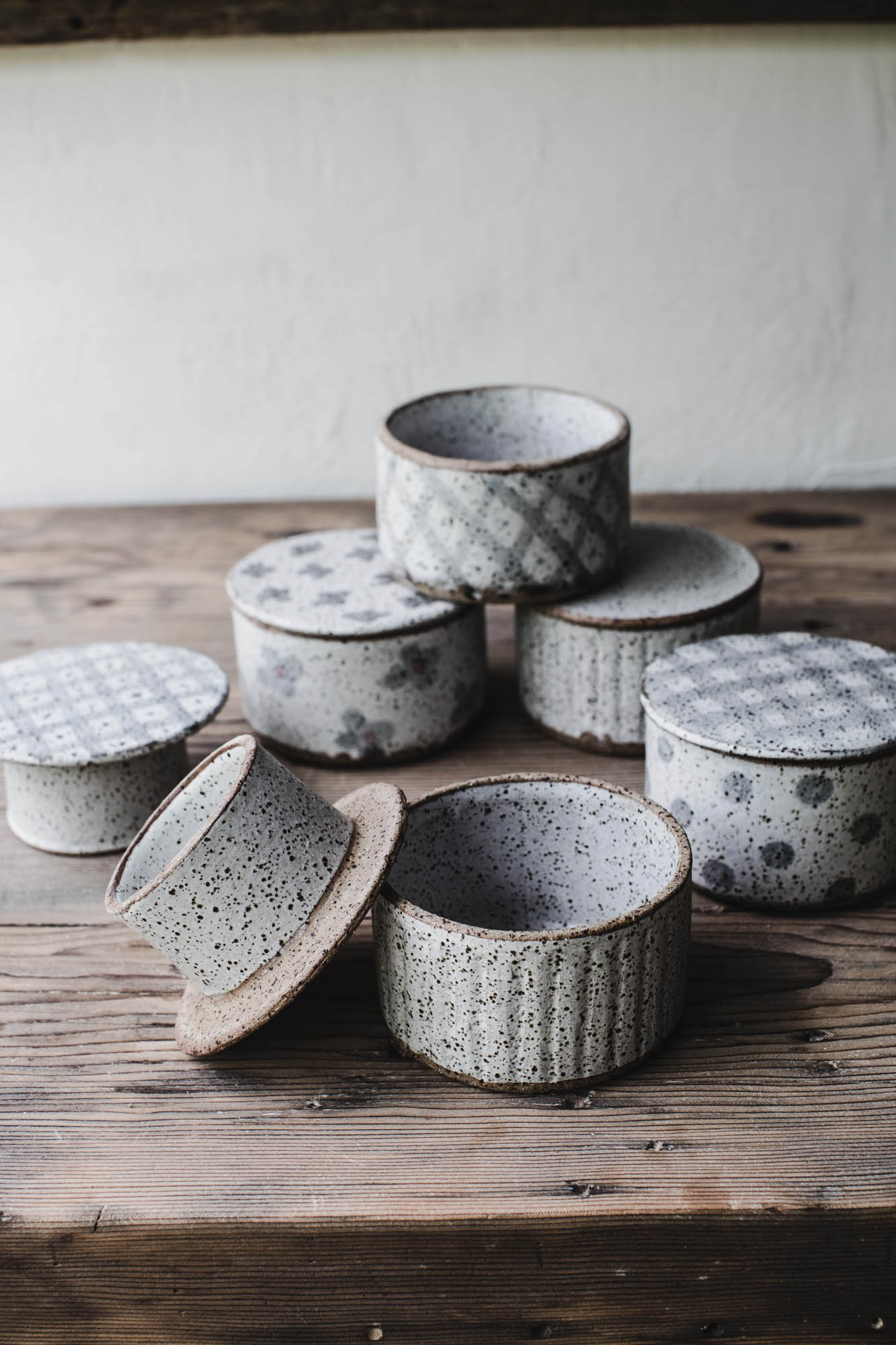 Rustic butter bell /dish/keeper with patterns by clay beehive ceramics