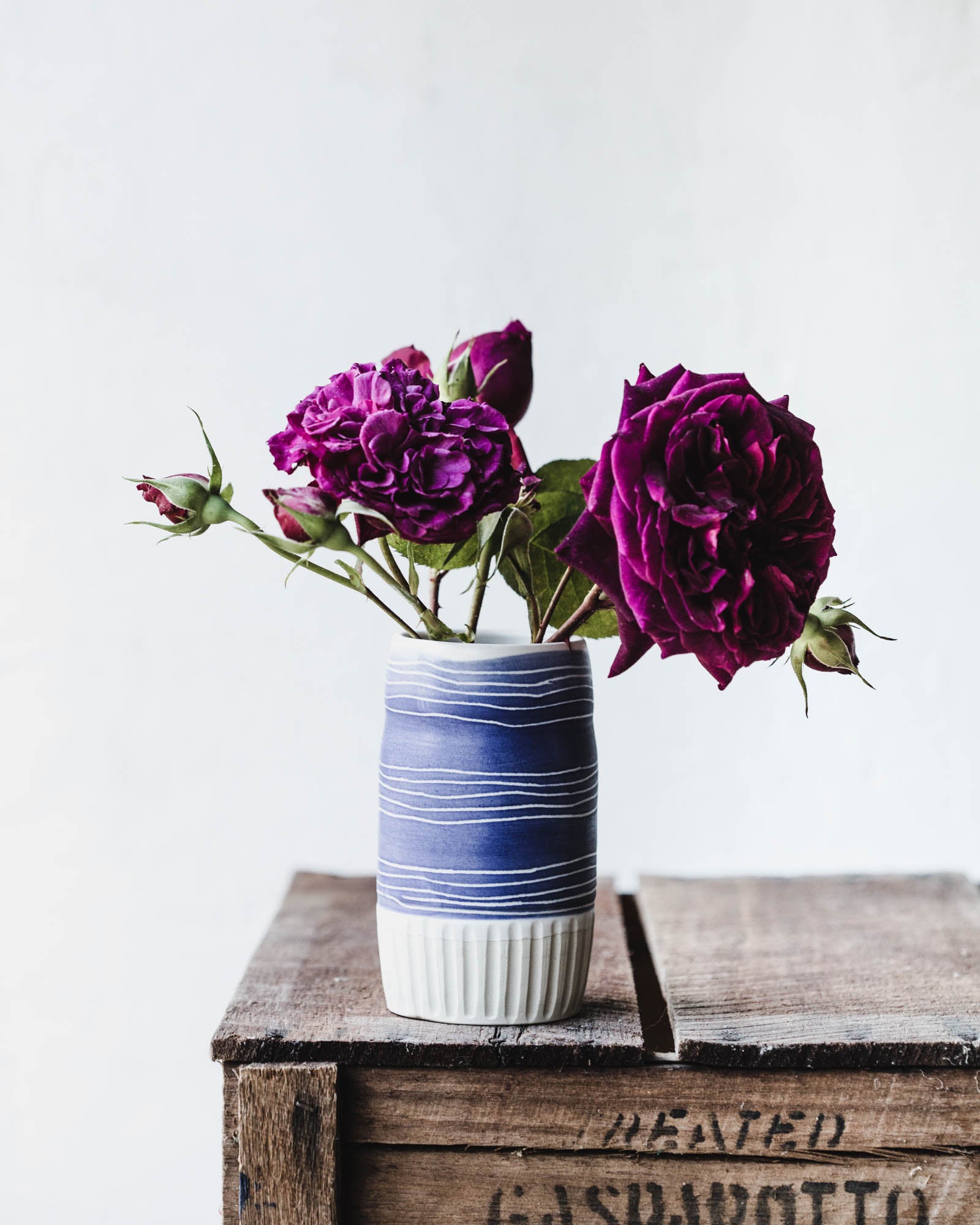 Blue and white nautical inspired wheelthrown handmade vase by clay beehive ceramics