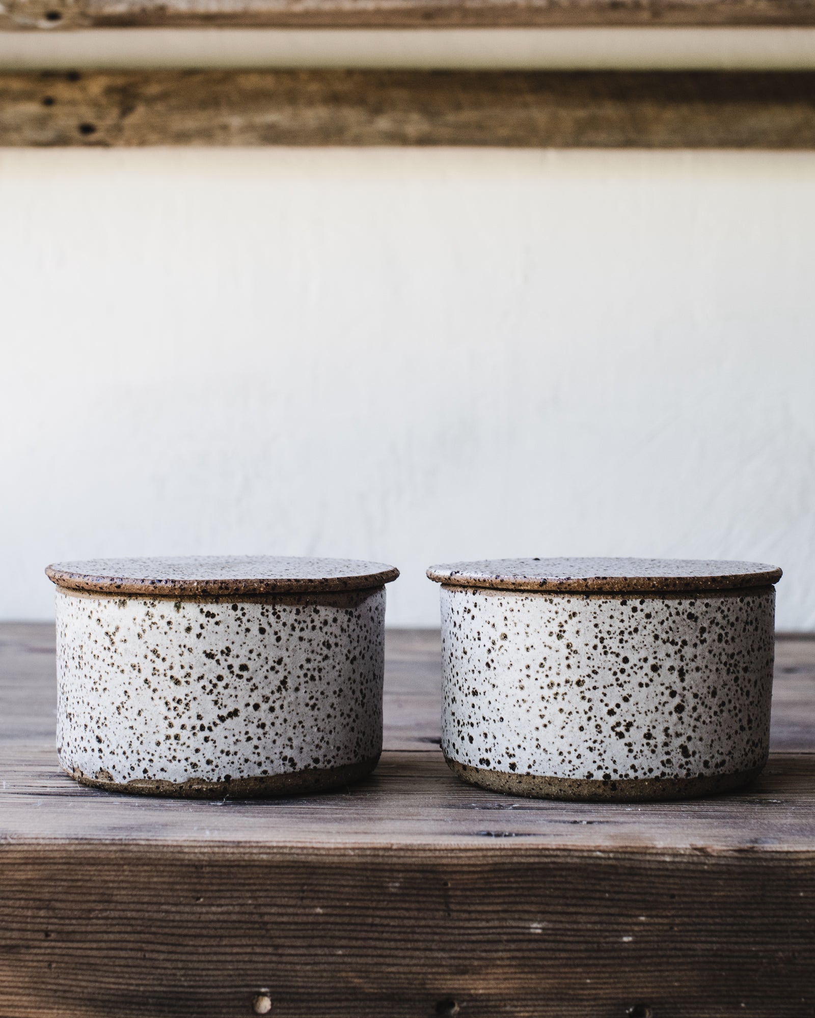Rustic flat lid storage jars handmade by clay beehive ceramics