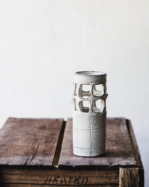 Rustic cut out vase in soft grey and white