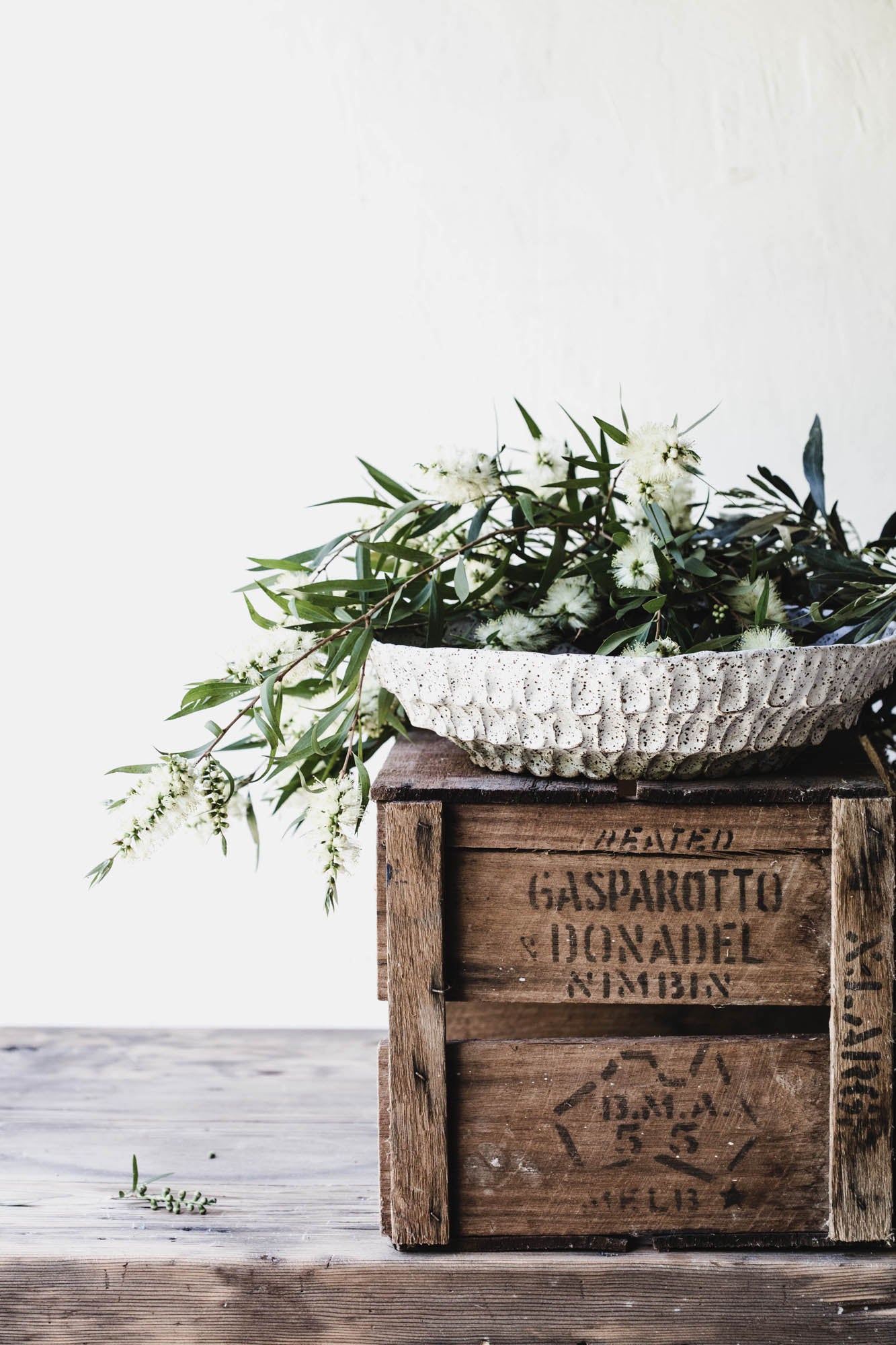 Extra Large textured pinched white bowl with speckled finish handmade by clay beehive ceramics