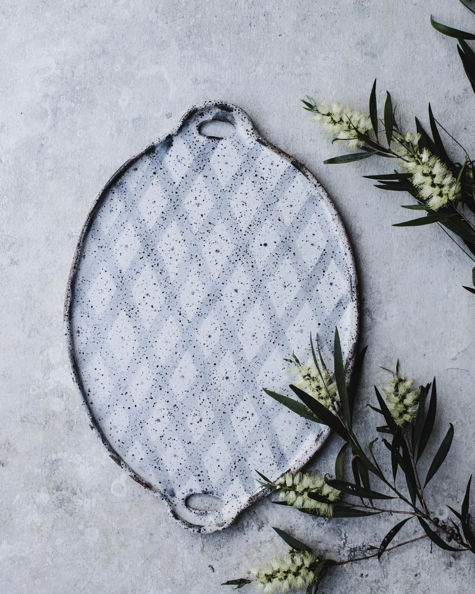 diamond spot rustic handled platter by clay beehive ceramics