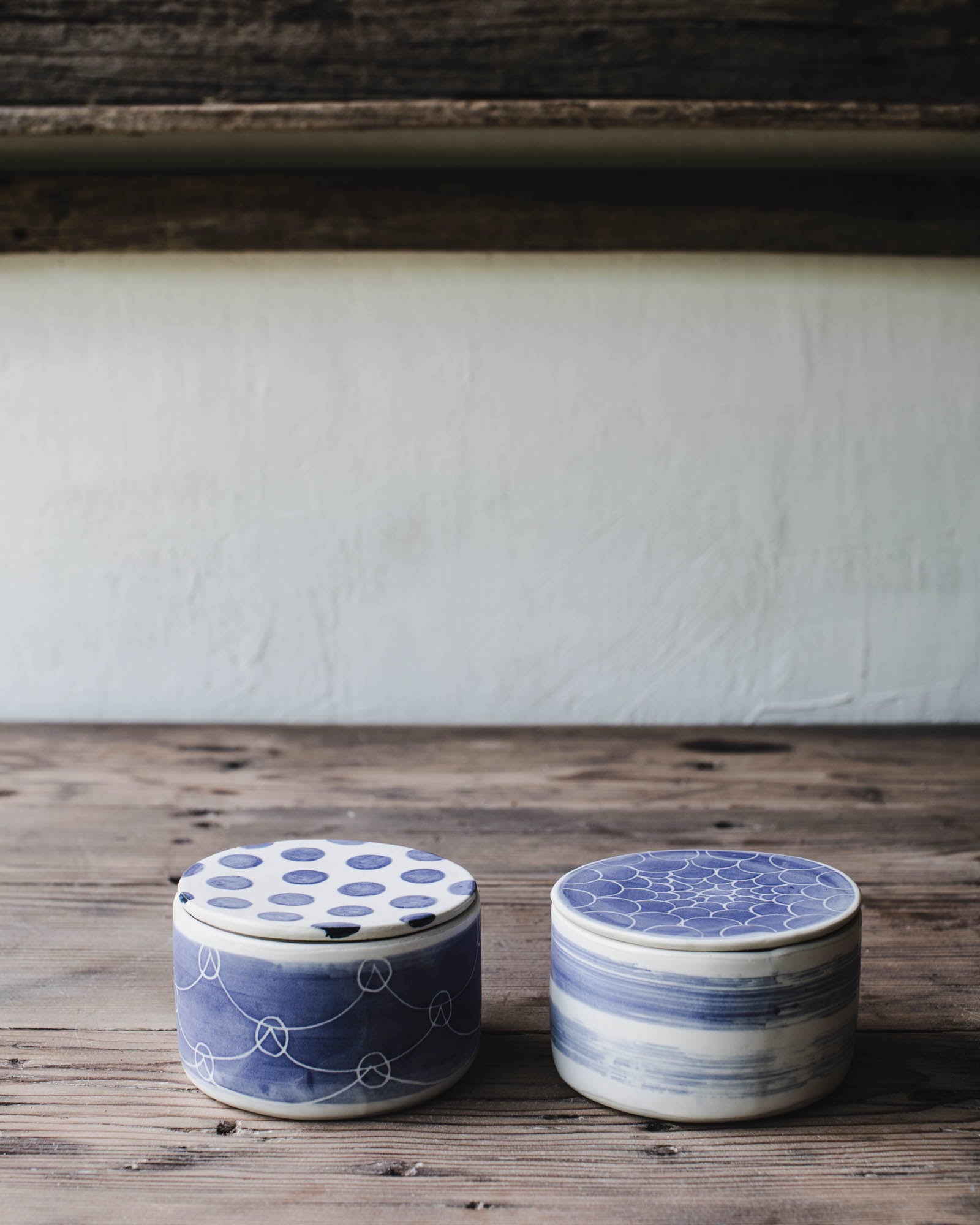 Blue and white butter bells / keepers handmade by clay beehive ceramics