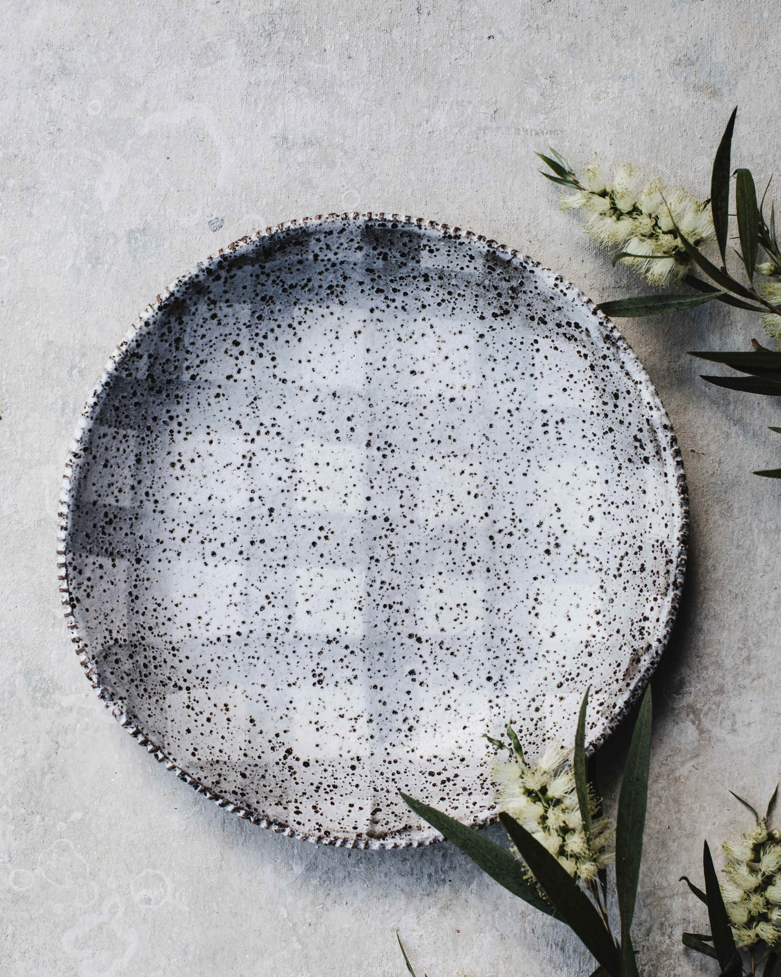 Rustic low wide bowl with tartan check pattern by clay beehive ceramics