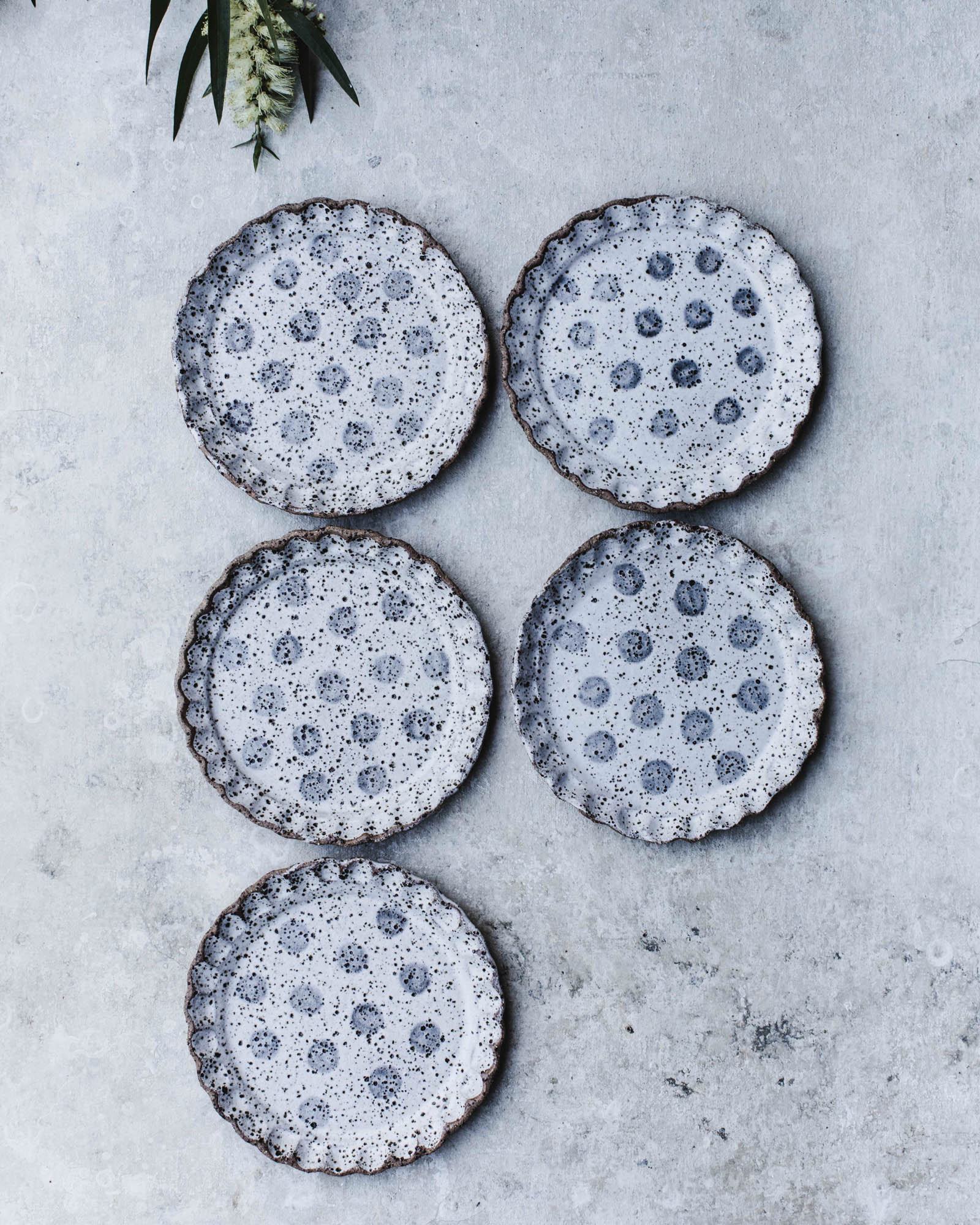 Pretty Gritty rustic cake plates 15cm with polka dots handmade by clay beehive ceramics