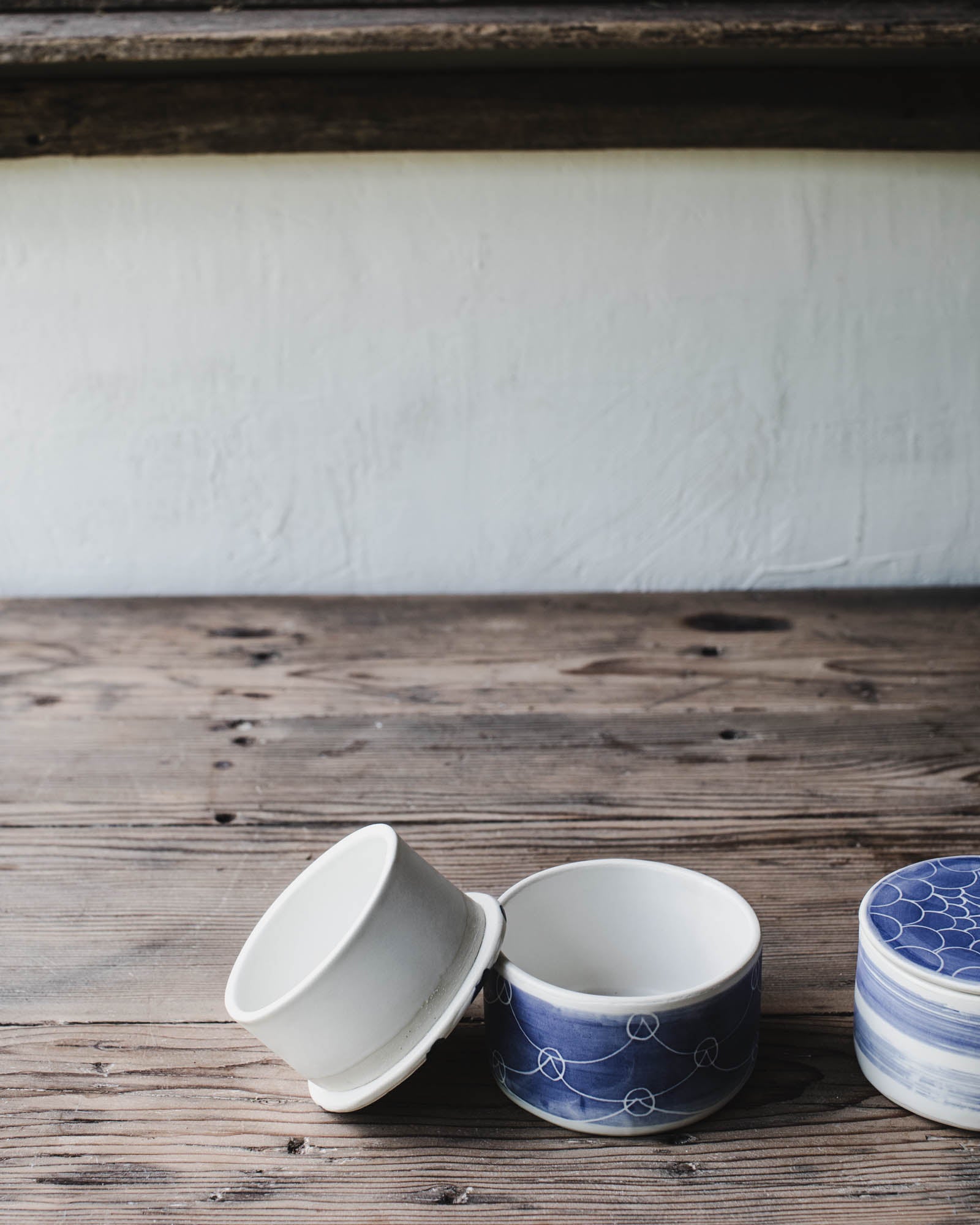 Blue and white butter bells / keepers handmade by clay beehive ceramics