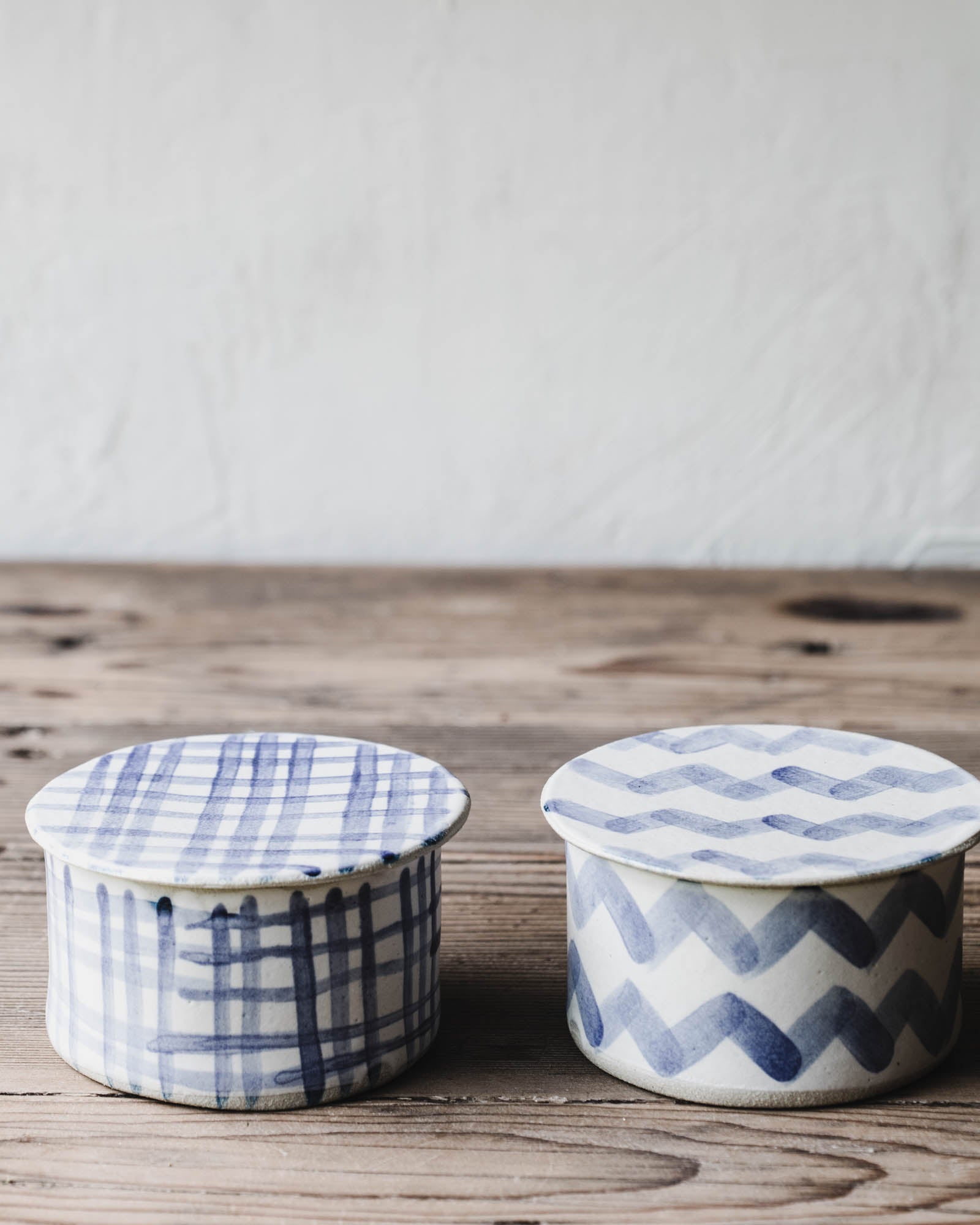 Blue and white french butter bell handmade by clay beehive