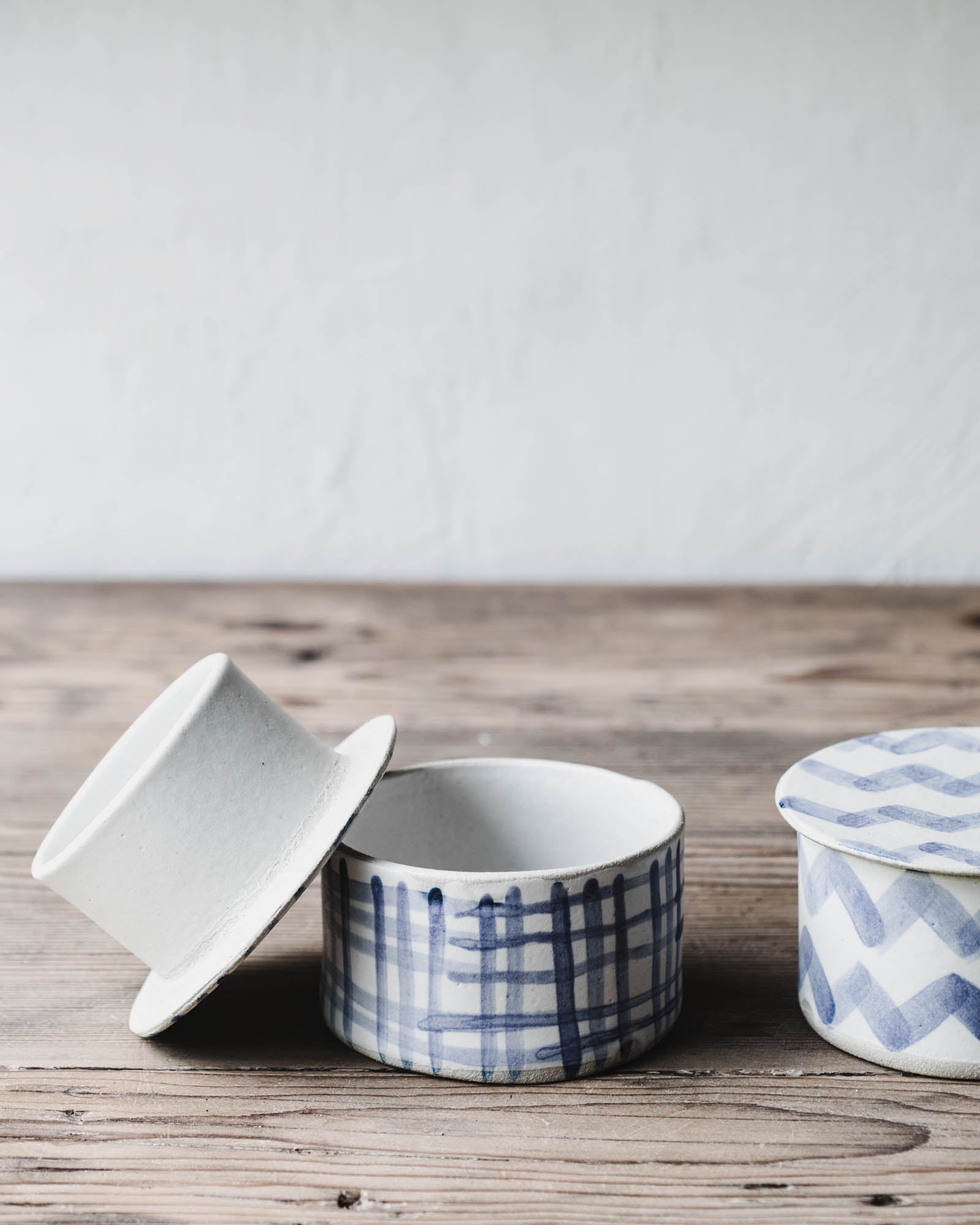 Blue and white french butter bell handmade by clay beehive