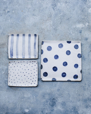 Blue and white square & rectangular plates