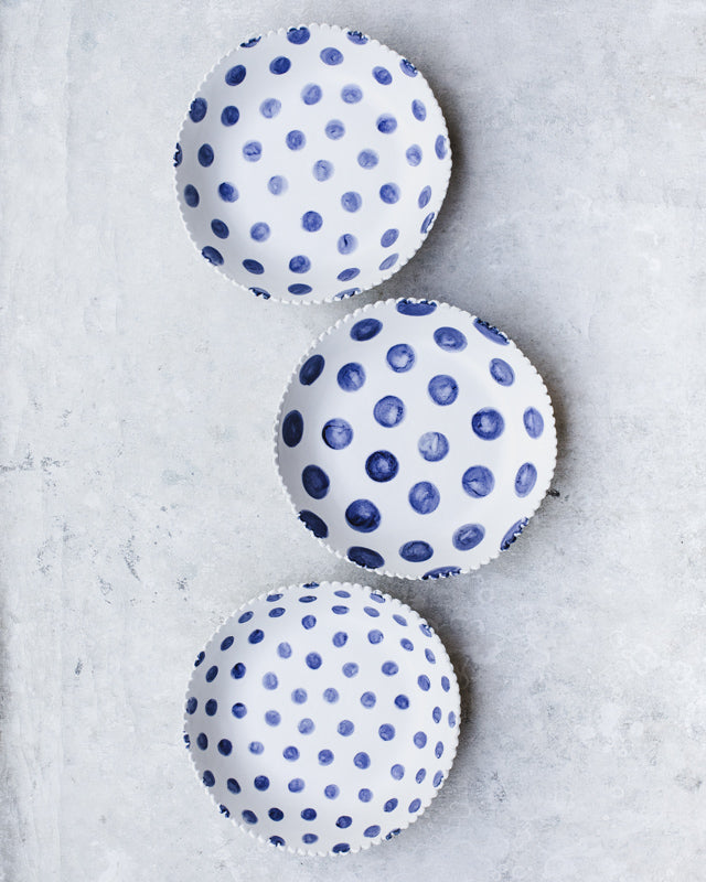 Scallop rim blue and white large bowls by clay beehive ceramics