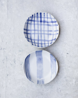 Scallop rim blue and white large bowls by clay beehive ceramics