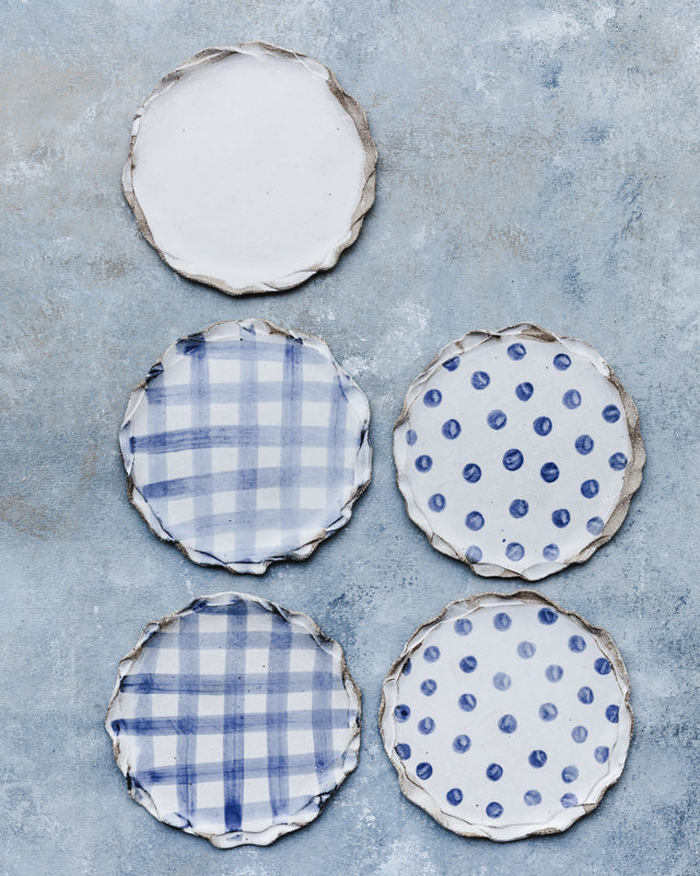 earth rimmed patterned handmade cake plates by clay beehive ceramics