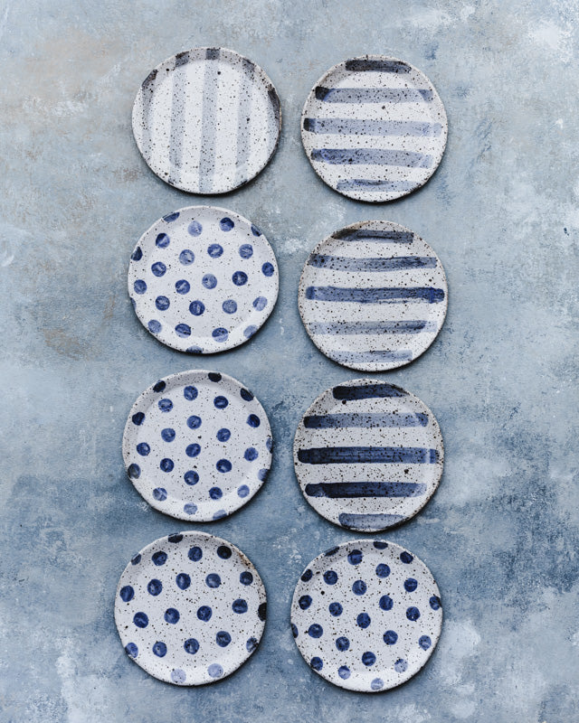 gritty speckled patterned cake plates hand made by clay beehive ceramics