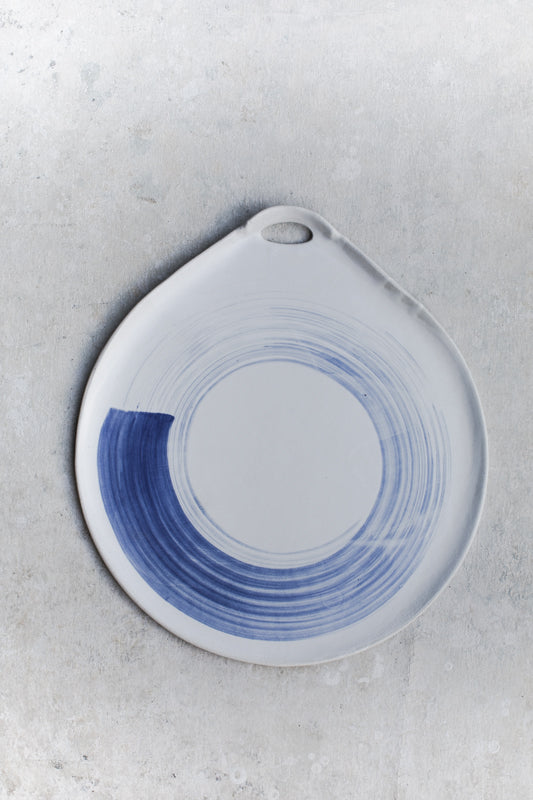 Large Blue and white Platter with handle -  34cm