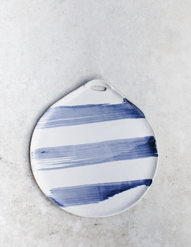 Handmade ceramic platter /cheeseboard in navy/white finish by clay beehive ceramics