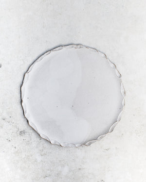 Large matte white stoneware platter/plate handmade with organic formed rim by clay beehive ceramics