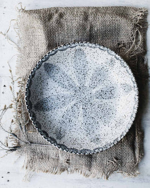 Rustic large scallop rim hand made bowls with mottled grey satin finish by clay beehive ceramics