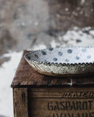 Rustic large scallop rim hand made bowls with mottled grey satin finish by clay beehive ceramics