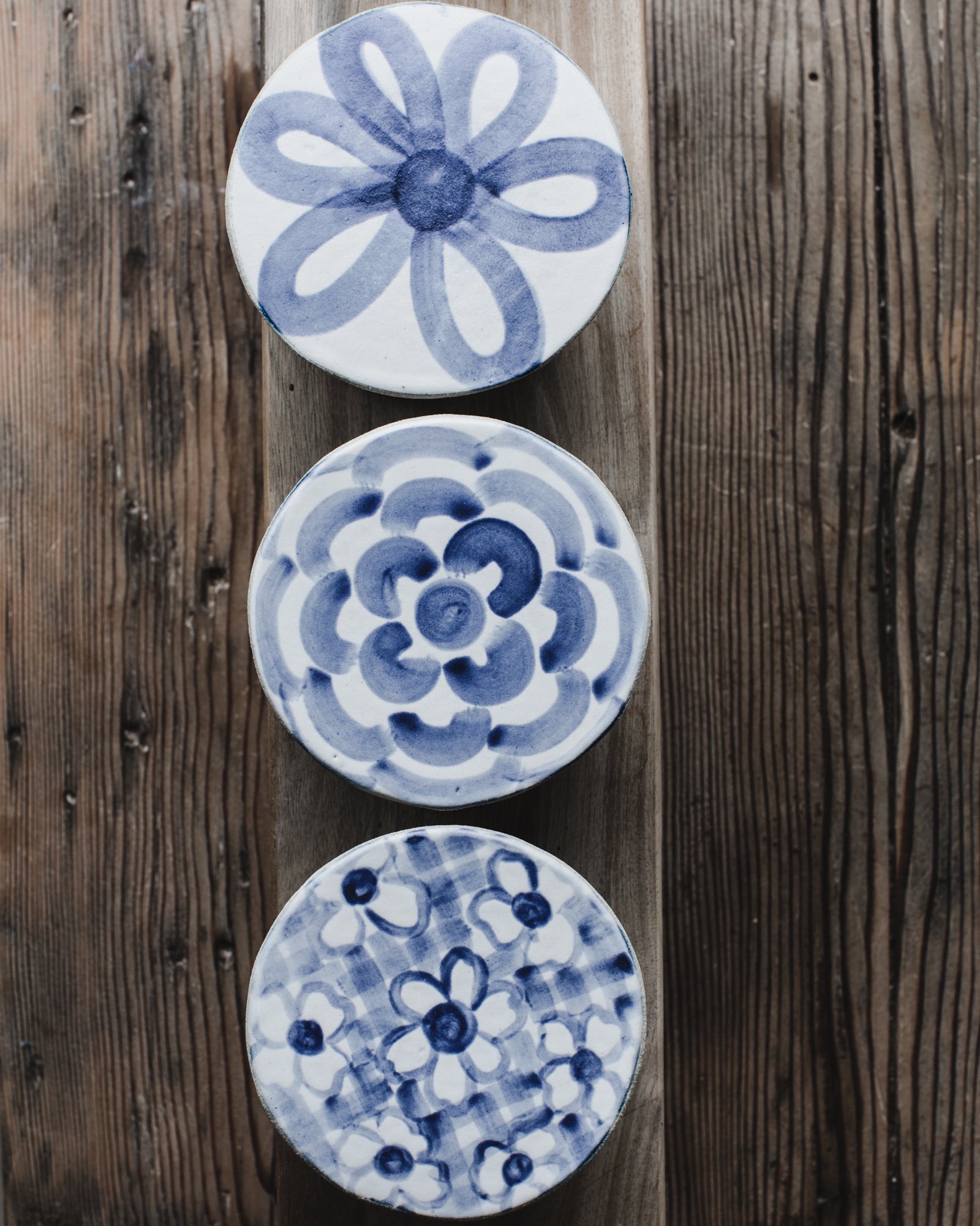 French style butter bell with blue and white patterns by clay beehive ceramics