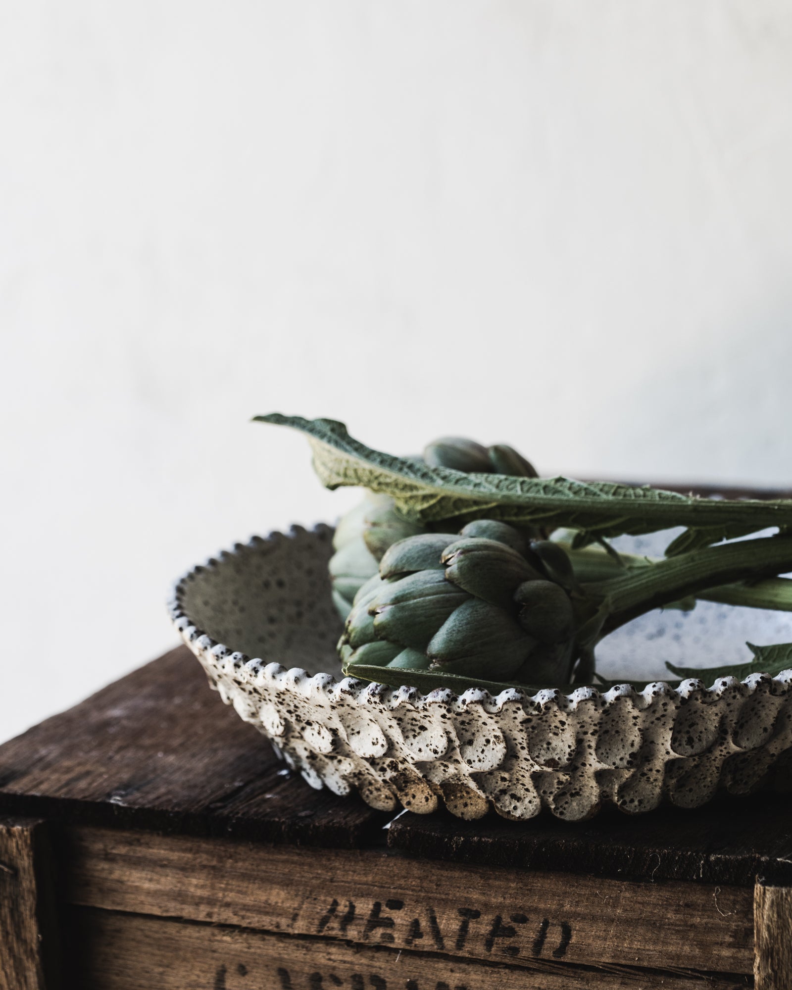 textured rustic speckled pinch bowl with scallop rim larger 25cm x 5cm size handmade by clay beehive ceramics