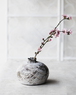 Handmade ceramic wabi vase with textured stoneware clay by clay beehive 