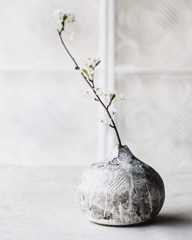 Handmade ceramic wabi vase with textured stoneware clay by clay beehive 