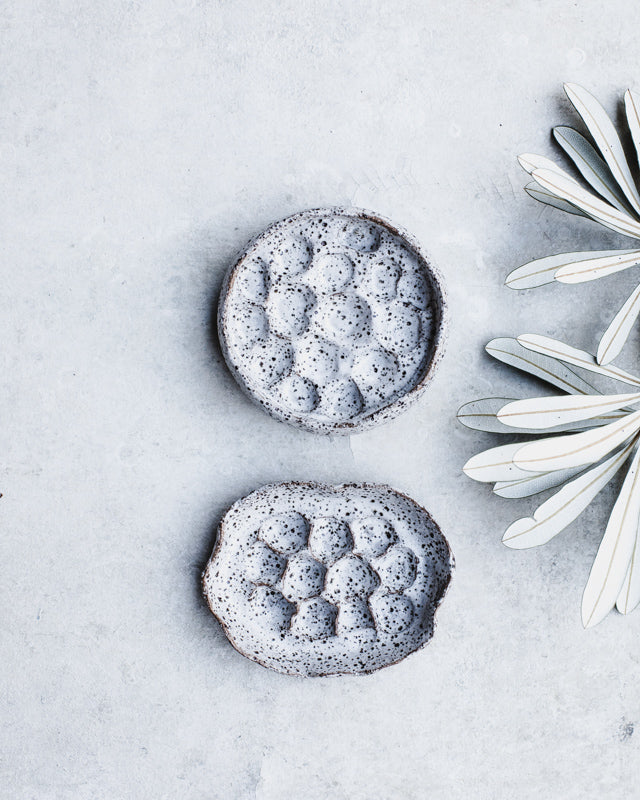 Rustic speckled soap dish handmade by clay beehive ceramics