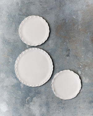 Satin white earth rim plates by clay beehive ceramics