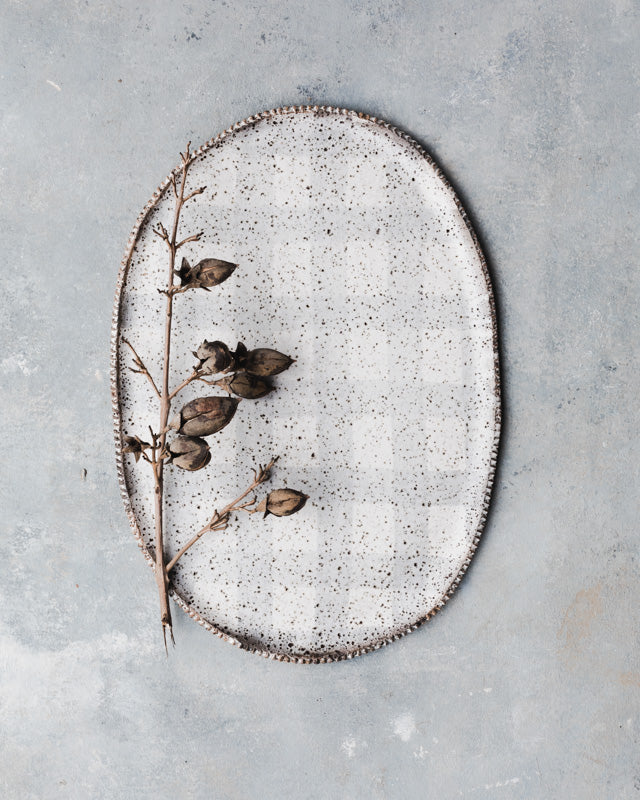 Rustic speckled tartan grey plaid platter plate by clay beehive ceramics
