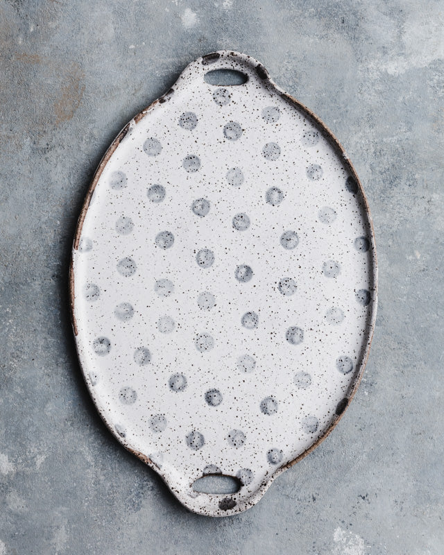 Rustic gritty platter with handles by clay beehive ceramics