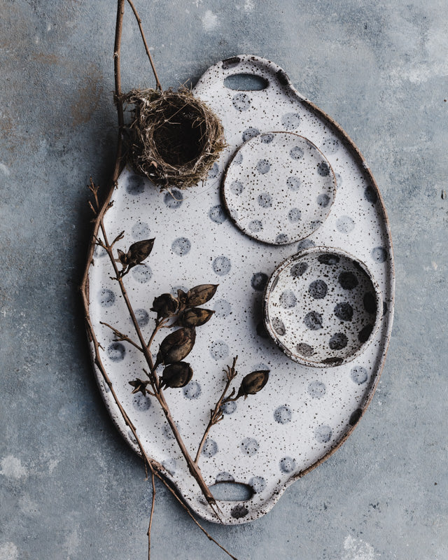 Rustic gritty platter with handles by clay beehive ceramics