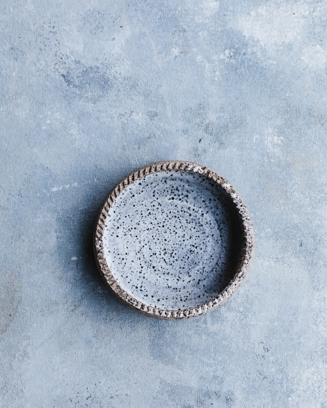 Rustic gritty small bowl with textured rim 13cm x 4cm