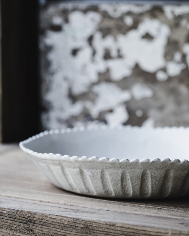 scallop rim hand made satin white farmhouse large bowl by clay beehive ceramics