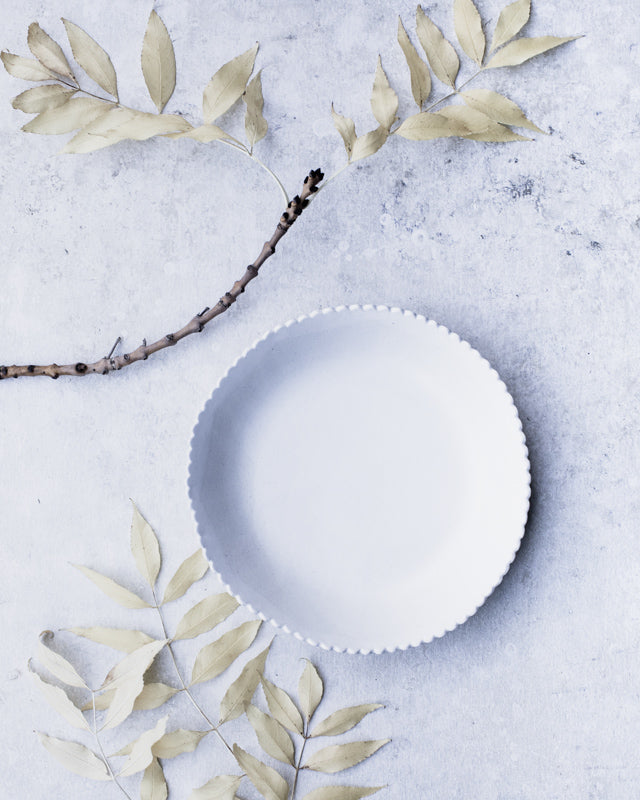 scallop rim hand made satin white farmhouse large bowl by clay beehive ceramics