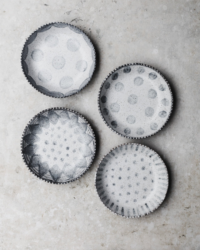 Rustic large scallop rim hand made bowls with mottled grey satin finish by clay beehive ceramics