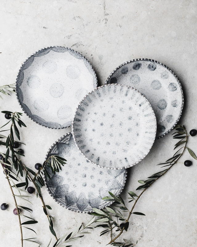 Rustic large scallop rim hand made bowls with mottled grey satin finish by clay beehive ceramics